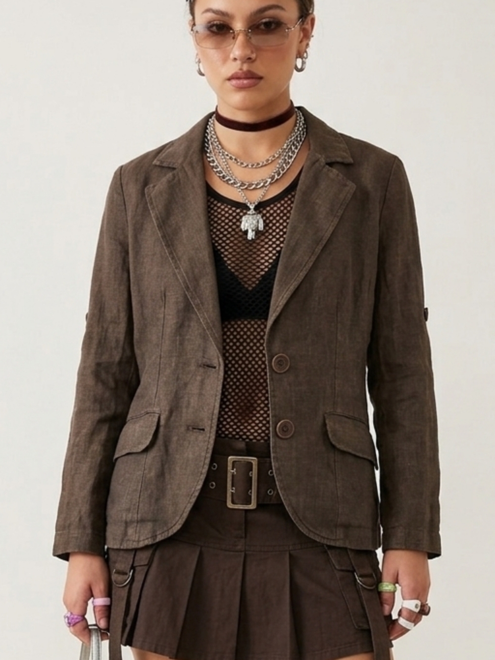 vintage JUICY COUTURE brown linen blazer jacket, size 8